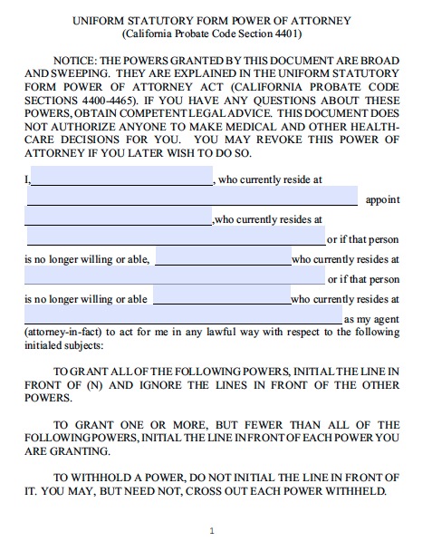 Free California Power Of Attorney Forms And Templates