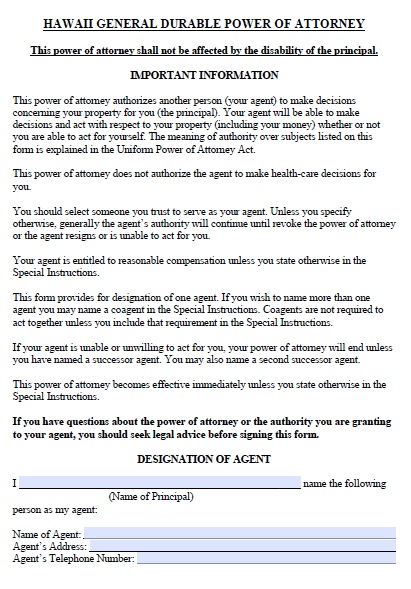 power of attorney form hawaii state
 Free Hawaii Power of Attorney Forms and Templates