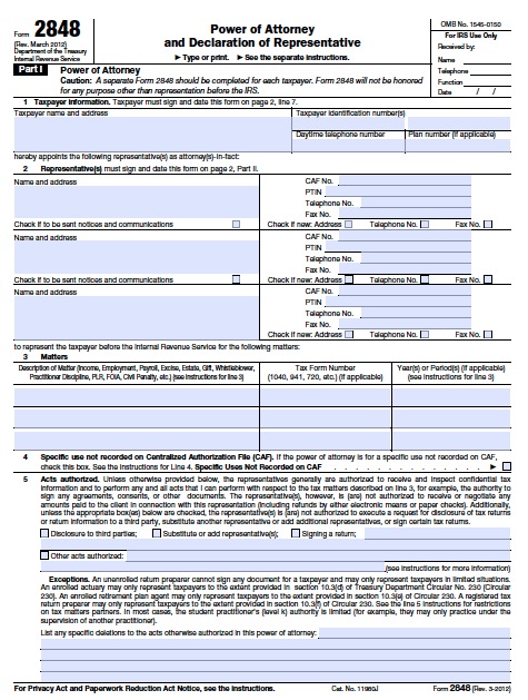 irs power of attorney form