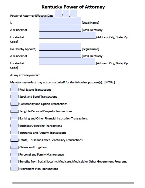 Free Kentucky Power Of Attorney Forms And Templates