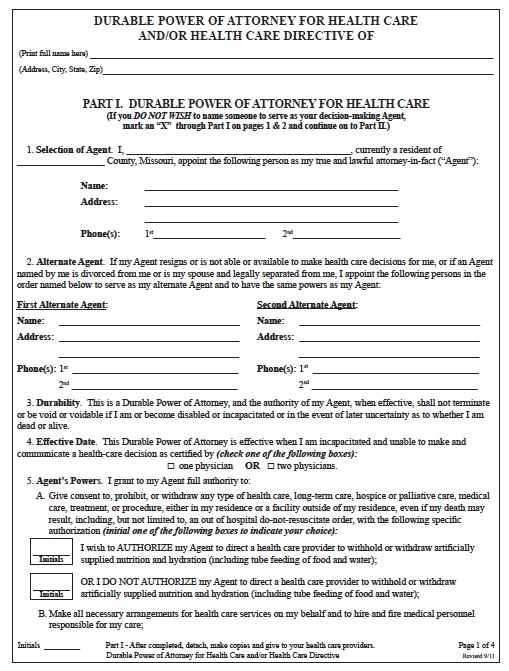 power of attorney form health care
 Free Missouri Medical Power of Attorney Form – PDF Template