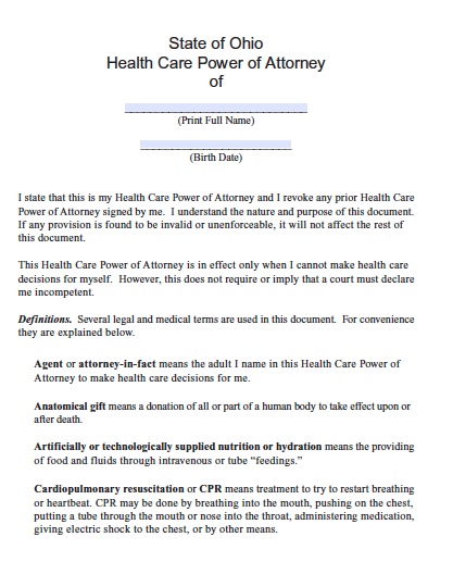 medical power of attorney ohio template