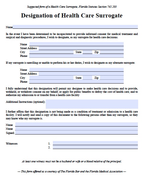 Free Florida Medical Power Of Attorney Form Pdf Template