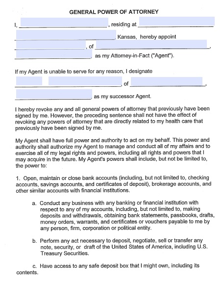 financial power of attorney form kansas