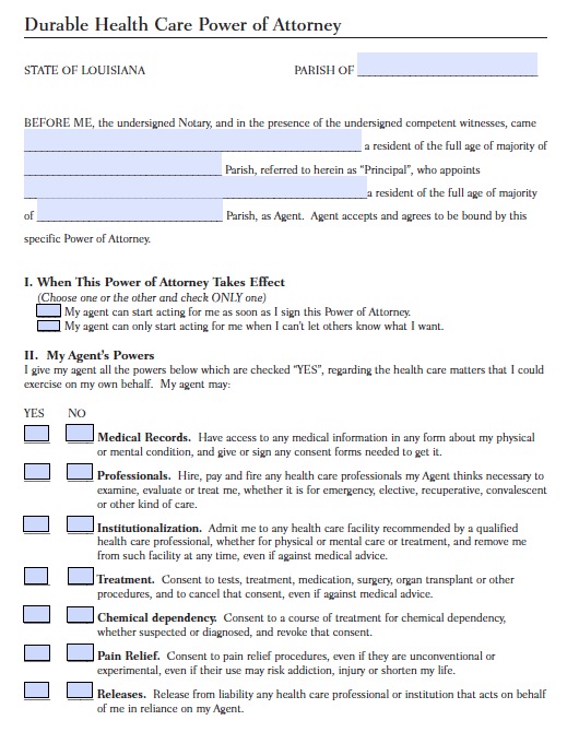 Free Louisiana Medical Power Of Attorney Form Pdf Template